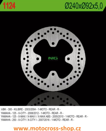 Brzdový kot. zad. NG 1124, X-CITY 125 /08-12/, 250 /07-17/, X-MAX 125/250 /05-09 /