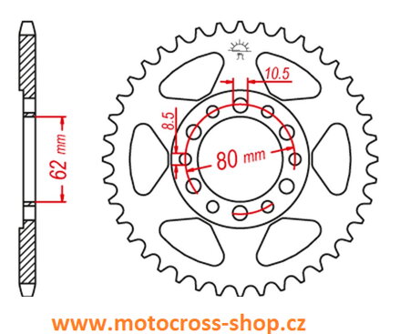 Rozeta ocel YAMAHA YZ80, DT 125, TW, XT-350. Řetěz 428.