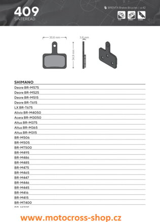 Brzdové destičky MTB, SHIMANO , BR 410.