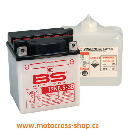 BS 2022/02 AKUMULATOR 12N5.5A-3B 12V 5,5AH 103X90X114 OBSŁUGOWY - ELEKTROLIT OSOBNO (55A) (6) UE2019/1148