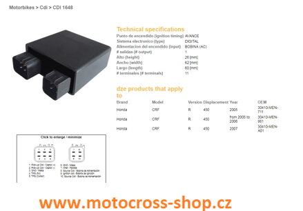DZE MODUŁ ZAPŁONU CDI HONDA CRF 450R '05-'07 (30410-MEN-711, 30410-MEN-861, 30410-MEN-A01)