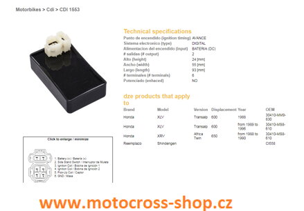 DZE MODUŁ ZAPŁONU CDI HONDA XL 600 V TRANSALP (89-99), XRV 650 AFRICA TWIN (88-00) (30410-MS8-610)