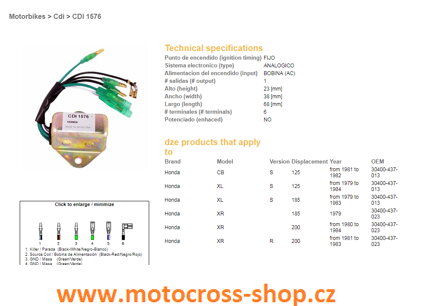 DZE MODUŁ ZAPŁONU CDI HONDA XL125S, XL185S, XR200R (30400-437-013) (30400-437-023)