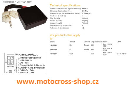 DZE MODUŁ ZAPŁONU CDI KAWASAKI KLR650 90-07 (OEM21119-1272)