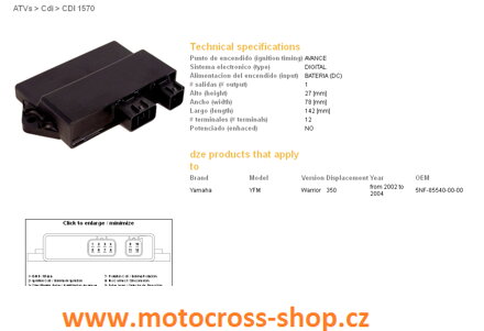 DZE MODUŁ ZAPŁONU CDI YAMAHA YFM350 WARRIOR 02-04 (OEM-5NF-85540-00-00)