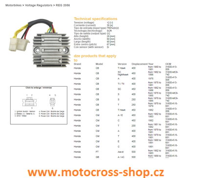 DZE REGULATOR NAPIĘCIA HONDA CB 250/400/450 , CX 500, GL500, XL600LM/RM, XBR 500 (31600-413-008, 31600-MC9-740) (35A) (ESR180)