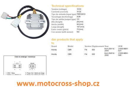 DZE REGULATOR NAPIĘCIA HONDA CBR 600F 4 I '01-'06 (35A) (31600-MBW-D21) (ESR431) (SH678PA)