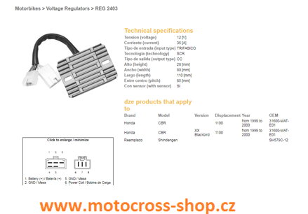 Relé napětí HONDA CBR1100XX (99-00) (31600-MAT-E01) (SH579C-12) (ESR684)