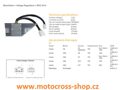 DZE REGULATOR NAPIĘCIA HONDA CBX750F '84-'86, CB700SC NIGHTHAWK '84-'86 (31600-MJ-671, 31600-MJ1-780)