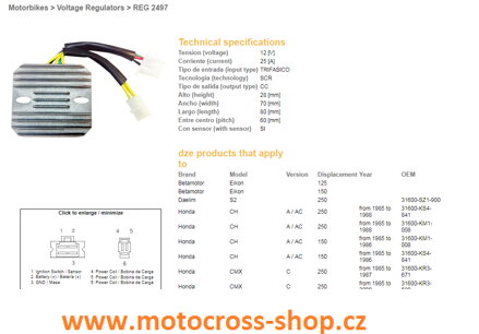 DZE REGULATOR NAPIĘCIA HONDA CMX250 REBEL '85-00, CN250 '87-'01, KYMCO 125/200/250 (ESR334) (KAM-009-31600)