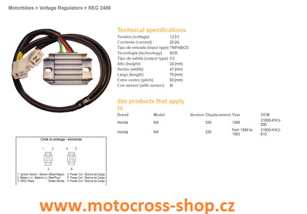 DZE REGULATOR NAPIĘCIA HONDA NX250 '88-93 (31600-KW3-000, 31600-KW3-010)