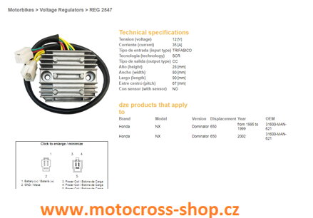 DZE REGULATOR NAPIĘCIA HONDA NX650 DOMINATOR '95-'99, '02 (31600-MAN-621) (12V/35A)
