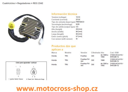 DZE REGULATOR NAPIĘCIA HONDA TRX300 FOURTRAX 88-92 (SH532B-12) (31600-HC4-010) (ESR125)