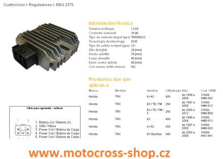 DZE REGULATOR NAPIĘCIA HONDA TRX400 EX SPORTRAX 99-09, TRX250 RECON 97-11, SPORTRAX 01-08 (ESR585)