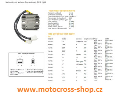 DZE REGULATOR NAPIĘCIA HONDA VF 750 C '94-'03, NTV 650 '88-'97, CBR600F '87-'90, CB1300 '98-'02 (ESR530;ESR531) (SH593A-12, SH583-12)