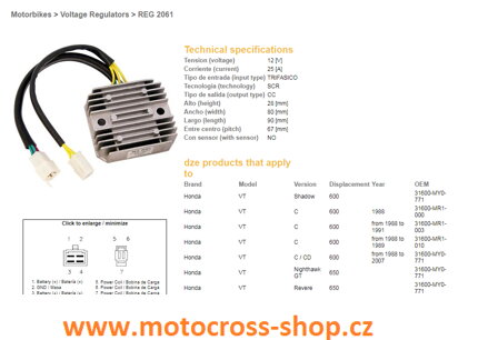 DZE REGULATOR NAPIĘCIA HONDA VT600C SHADOW '88-'07, NTV 650 (OEM-31600-MY0-771) (ESR250, RGU-115)