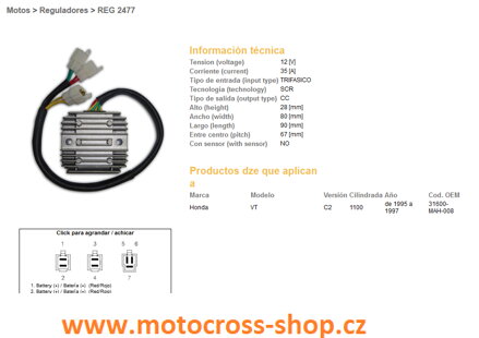 DZE REGULATOR NAPIĘCIA HONDA VT1100C/C2/C3 SHADOW '87-'03 (35A) (31600-MAH-008) (ESR120) (SH541G-11)