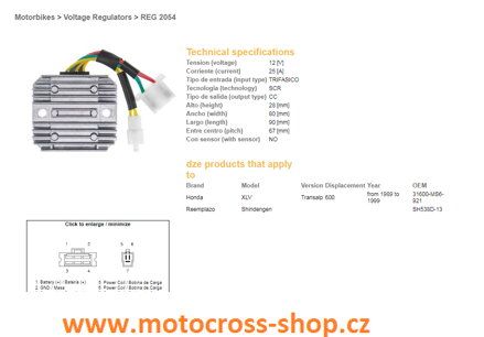 DZE REGULATOR NAPIĘCIA HONDA XL 600 V TRANSALP 91-99 (SH 538D-13,ESR640,RGU-144)