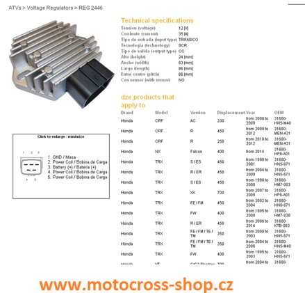 Relé napětí HONDA XL650V /01-07/, TRX350/400/450/700 