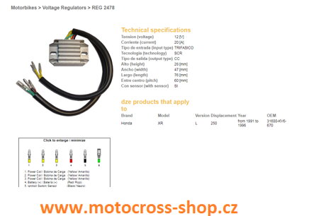 DZE REGULATOR NAPIĘCIA HONDA XR 250L '91-'96 (31600-KV6-670) (12V/20A)