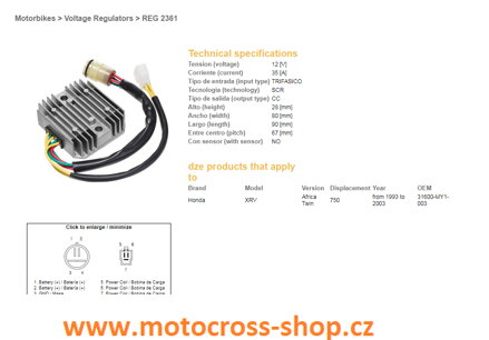 DZE REGULATOR NAPIĘCIA HONDA XRV 750 93-00 (35A) (31600-MY1-003) (ESR672, RGU-125)