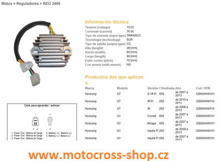 DZE REGULATOR NAPIĘCIA HYOSUNG GT250 08-13, GT650 07-13, GV650 07-13, ST700 10-13 (35A) (ESR612)