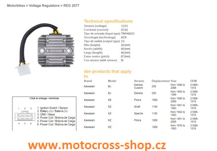 DZE REGULATOR NAPIĘCIA KAWASAKI GPZ/KZ/Z 750/1000/1100 (SH532-12,ESR140)