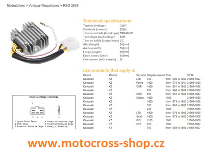 DZE REGULATOR NAPIĘCIA KAWASAKI KZ550/650/750/1000 (ESR370,SH530-12K,21066-1008,RGU-406)
