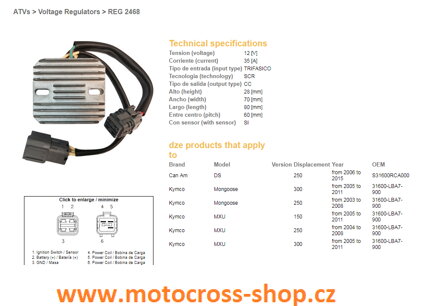 DZE REGULATOR NAPIĘCIA KYMCO MXU 150/250/300 '04-'11, CAN AM DS 250 '06-'15 12V 35A (31600-LBA7-900) (ESR344)