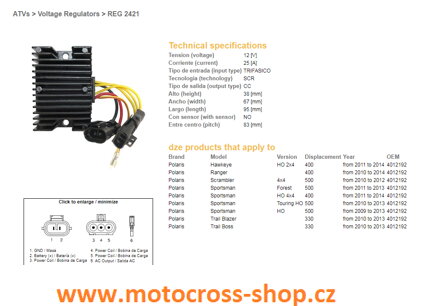 DZE REGULATOR NAPIĘCIA POLARIS SPORTSMAN 400/500 '09-'14, RANGER 400 '10-'14, SCRAMBLER 500 '10-'12 (4012192)