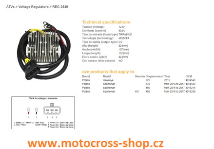 DZE REGULATOR NAPIĘCIA POLARIS SPORTSMAN 450 '16-'17, 570 '14-'17, HAWKAYE 325 '15 (4014543, 4015214, 4015230) MOSFET - 50A