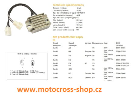 Relé napětíA SUZUKI AN 125/250 BURGMAN (95-00), GN 125 (32800-22D11, 32800-22D10, 32800-37G10-000) 12V/20A