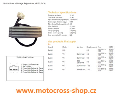 DZE REGULATOR NAPIĘCIA SUZUKI DR 650 92-95, VS 600 96-97, VS 800 92-09, VS 1400 96-09 (OEM-32800-12E01) (ESR751)