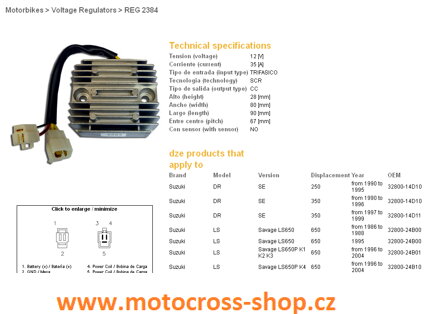 DZE REGULATOR NAPIĘCIA SUZUKI DR350 SE 95-99, LS650 96-11, SV650 98-01 (32800-24B01) (ESR123) (35A)