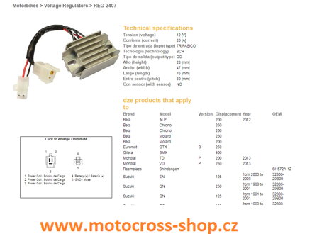 DZE REGULATOR NAPIĘCIA SUZUKI GN125 91-97, GZ250 99-10, ARCTIC CAT 250/300 98-02 (ESR142) (32800-29B00)
