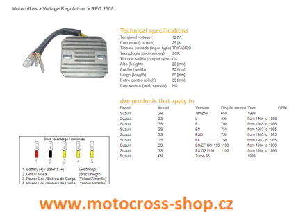 DZE REGULATOR NAPIĘCIA SUZUKI GS 450L '84-'88, GSX 750/1100 ES/ EF '83-'86, GR 650 TEMPTER (ESR130,RGU-301)