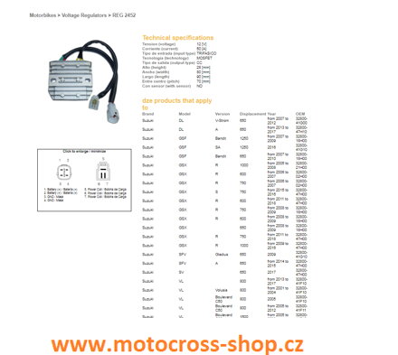 Relé napětí SUZUKI GSXR 600/750 /06-18/, GSXR1000 /07-16/, GSF1250, VL800/1500, DL650 /13-17/, SFV650 GLADIUS, VZ800 /05-09/, GSX1300B-KING