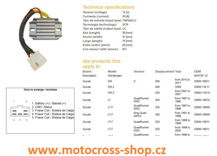 DZE REGULATOR NAPIĘCIA SUZUKI LT160 89-04, LTF250 88-02, LTF300 KING QUAD 99-02 (SH572E-12) (ESR136)