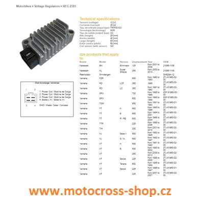 DZE REGULATOR NAPIĘCIA YAMAHA TDM 850 '91-92, TT 600 '93-04, XJ 600 '92-97, XT 600 '90-02, XT 600Z '86-89, XTZ 750 '89-92, XV 250 '89-92, (35A) (3TJ-81960-01-00) (3TJ-81960-02-00) (ESR080)
