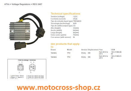 DZE REGULATOR NAPIĘCIA YAMAHA YFM 300 GRIZZLY '12-'13 (1SC-H1960-00-00, 1SC-H1960-01-00) KYMCO MXU450 '10-'12