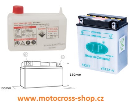 LANDPORT AKUMULATOR YB12A-A 12V 12AH 134X80X160 (GB12AA) OBSŁUGOWY - ELEKTROLIT OSOBNO (4) UE2019/1148