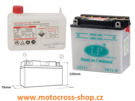 LANDPORT AKUMULATOR YB7L-B 12V 8AH 137X76X134 OBSŁUGOWY - ELEKTROLIT OSOBNO (4) UE2019/1148