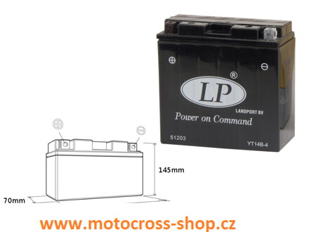 Motobaterie 12V, 12AH, YT14B-4 , 12Ah, 150X69X145 