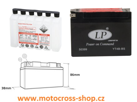 LANDPORT AKUMULATOR YT4B-BS 12V 2,3AH 114X39X86 BEZOBSŁUGOWY - ELEKTROLIT OSOBNO (16) UE2019/1148