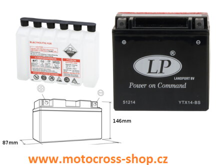LANDPORT AKUMULATOR YTX14BS 12V 12AH 152X88X147 BEZOBSŁUGOWY - ELEKTROLIT OSOBNO (4) UE2019/1148
