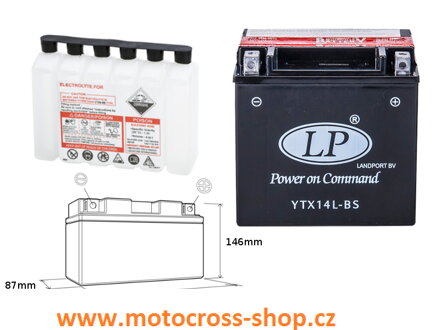 LANDPORT AKUMULATOR YTX14L-BS 12V 12AH 152X88X147 (HARLEY DAVIDSON 883/1200) BEZOBSŁUGOWY - ELEKTROLIT OSOBNO (4) UE2019/1148