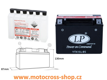 LANDPORT AKUMULATOR YTX15L-BS 12V 12AH 175X87X130 BEZOBSŁUGOWY - ELEKTROLIT OSOBNO (2) UE2019/1148