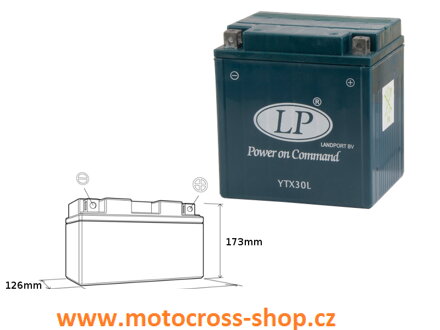 Motobaterie 12V, 30 Ah YTX30L, 166X125X175 .