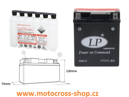 LANDPORT AKUMULATOR YTX7L-BS 12V 6AH 113X70X130 (GTX7LBS) BEZOBSŁUGOWY - ELEKTROLIT OSOBNO (6) UE2019/1148