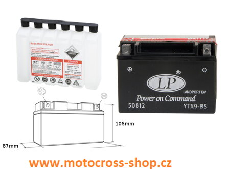 LANDPORT AKUMULATOR YTX9-BS 12V 8AH 152X88X106 BEZOBSŁUGOWY - ELEKTROLIT OSOBNO (6) UE2019/1148